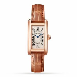 Cartier Tank Am??ricaine Watch Small Model, Quartz Movement, Rose Gold, Leather W2607456