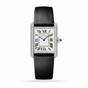 Cartier Tank Must watch, large model, quartz movement. Steel case, bezel set with 42 brilliant-cut diamonds W4TA0017