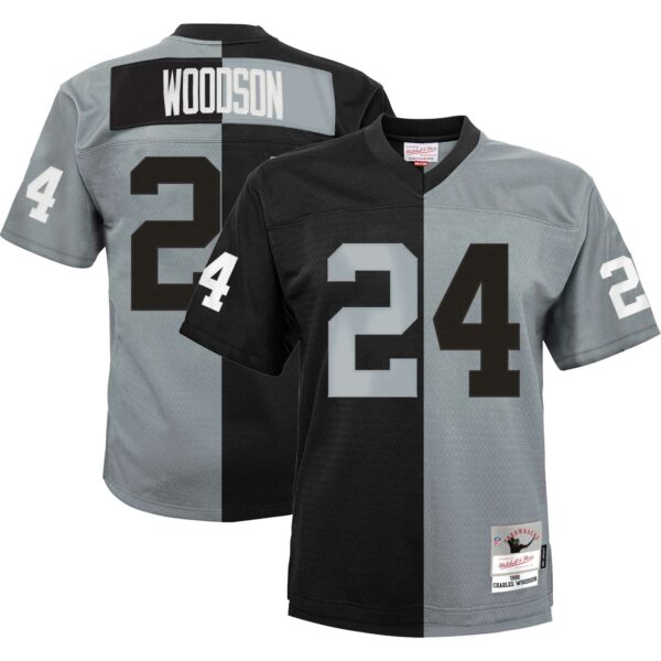 Charles Woodson Las Vegas Raiders Mitchell & Ness Youth Split Legacy Jersey - Black-Silver