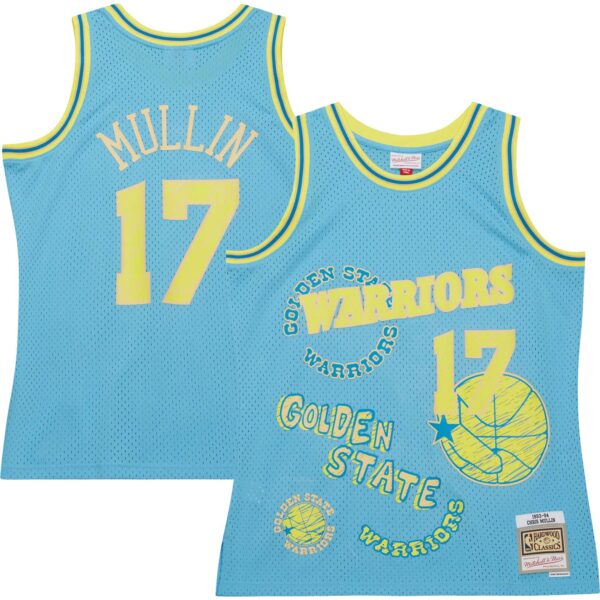 Chris Mullin Golden State Warriors Mitchell & Ness 1993/94 Swingman Sidewalk Sketch Jersey - Light Blue - Image 2