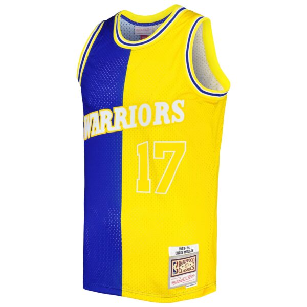 Chris Mullin Golden State Warriors Mitchell & Ness Hardwood Classics 1993/94 Split Swingman Jersey - Royal/Gold - Image 3
