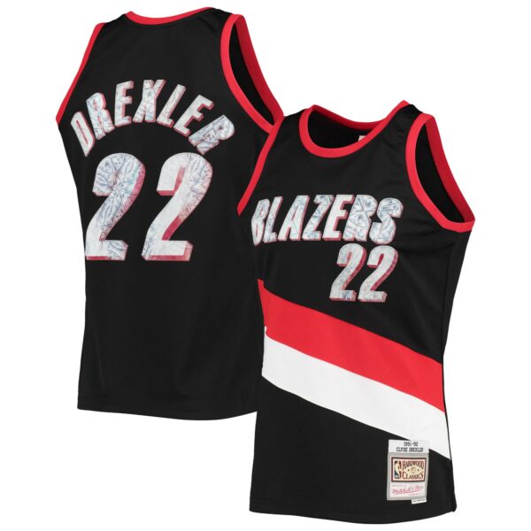 Clyde Drexler Portland Trail Blazers Mitchell & Ness 1991/92 Hardwood Classics NBA 75th Anniversary Diamond Swingman Jersey - Black - Image 2