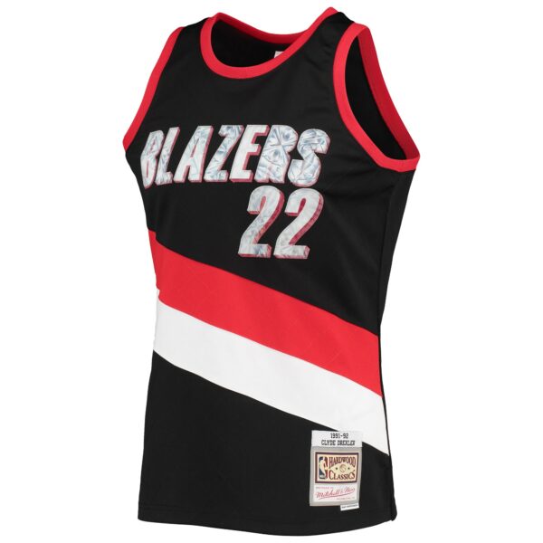 Clyde Drexler Portland Trail Blazers Mitchell & Ness 1991/92 Hardwood Classics NBA 75th Anniversary Diamond Swingman Jersey - Black - Image 3