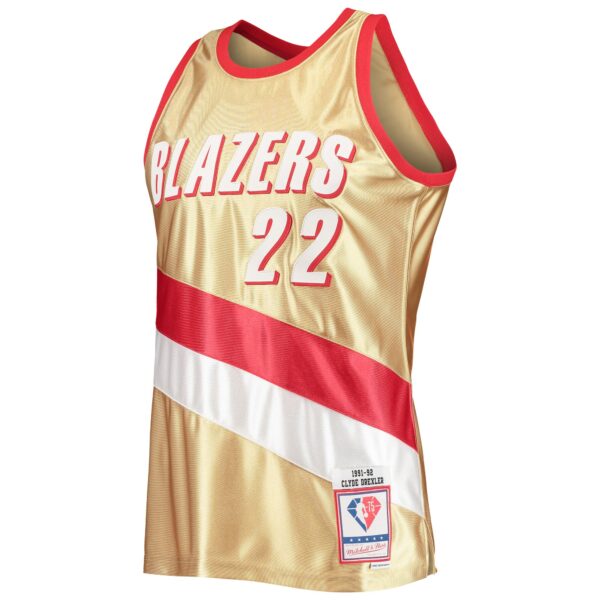 Clyde Drexler Portland Trail Blazers Mitchell & Ness 75th Anniversary 1991/92 Hardwood Classics Swingman Jersey - Gold - Image 3