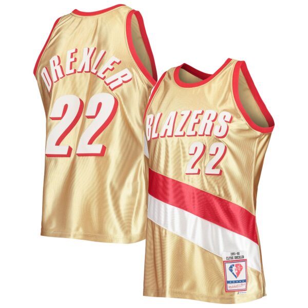 Clyde Drexler Portland Trail Blazers Mitchell & Ness 75th Anniversary 1991/92 Hardwood Classics Swingman Jersey - Gold - Image 2