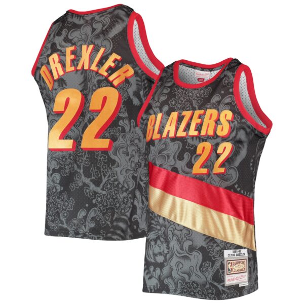 Clyde Drexler Portland Trail Blazers Mitchell & Ness Hardwood Classics 1991/92 Lunar New Year Swingman Jersey - Black - Image 2