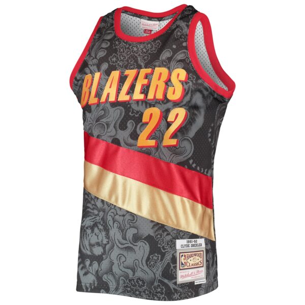 Clyde Drexler Portland Trail Blazers Mitchell & Ness Hardwood Classics 1991/92 Lunar New Year Swingman Jersey - Black - Image 3
