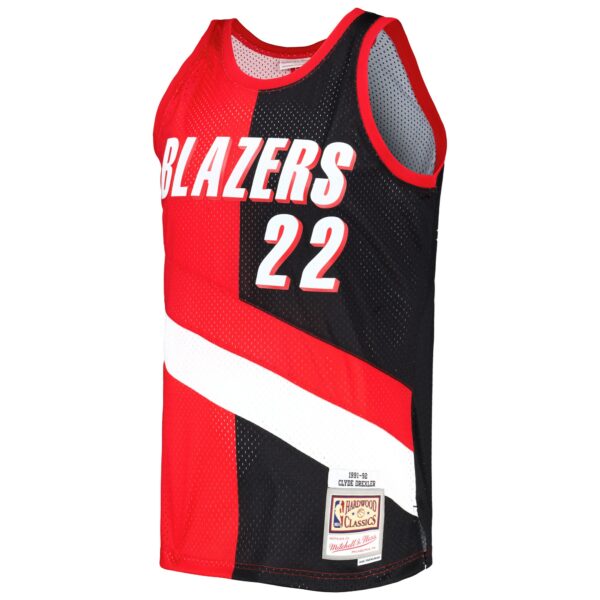 Clyde Drexler Portland Trail Blazers Mitchell & Ness Hardwood Classics 1991/92 Split Swingman Jersey - Red/Black - Image 3