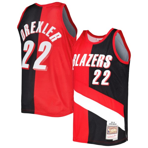 Clyde Drexler Portland Trail Blazers Mitchell & Ness Hardwood Classics 1991/92 Split Swingman Jersey - Red/Black - Image 2