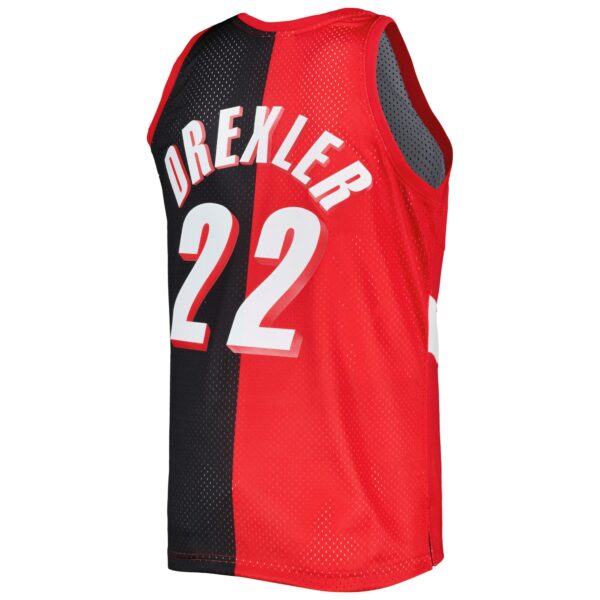 Clyde Drexler Portland Trail Blazers Mitchell & Ness Hardwood Classics 1991/92 Split Swingman Jersey - Red/Black - Image 4