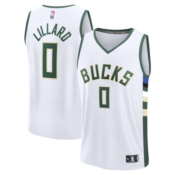 Damian Lillard Milwaukee Bucks Fanatics Fast Break Replica Player Jersey - Association Edition - White - Image 2