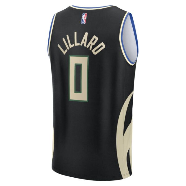 Damian Lillard Milwaukee Bucks Fanatics Youth Fast Break Replica Player Jersey - Statement Edition - Black - Image 4