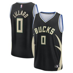 Damian Lillard Milwaukee Bucks Fanatics Youth Fast Break Replica Player Jersey - Statement Edition - Black