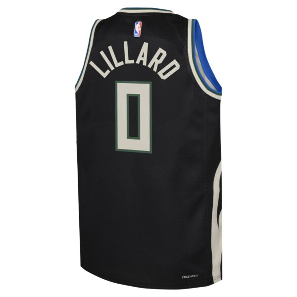 Damian Lillard Milwaukee Bucks Jordan Brand Youth Swingman Jersey - Statement Edition - Black - Image 4
