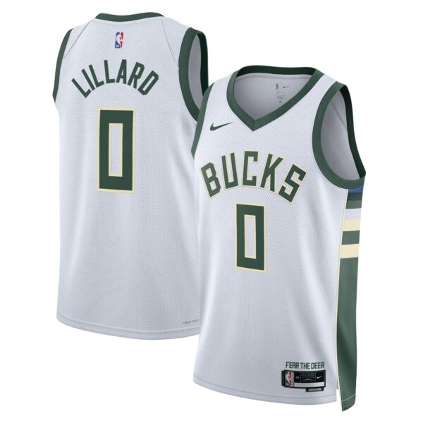 Damian Lillard Milwaukee Bucks Nike Unisex Fear The Deer Swingman Player Jersey - Association Edition - White - Image 2