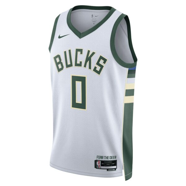 Damian Lillard Milwaukee Bucks Nike Unisex Fear The Deer Swingman Player Jersey - Association Edition - White - Image 3