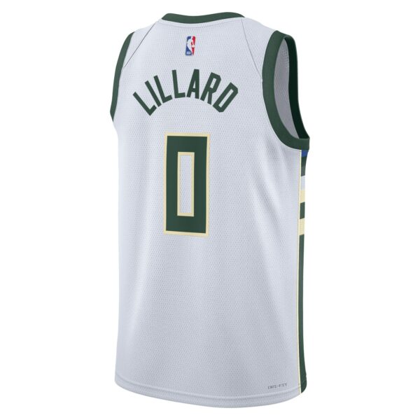 Damian Lillard Milwaukee Bucks Nike Unisex Fear The Deer Swingman Player Jersey - Association Edition - White - Image 4
