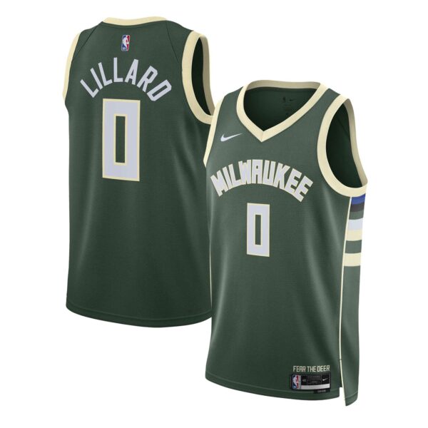Damian Lillard Milwaukee Bucks Nike Unisex Swingman Jersey - Icon Edition - Hunter Green - Image 2