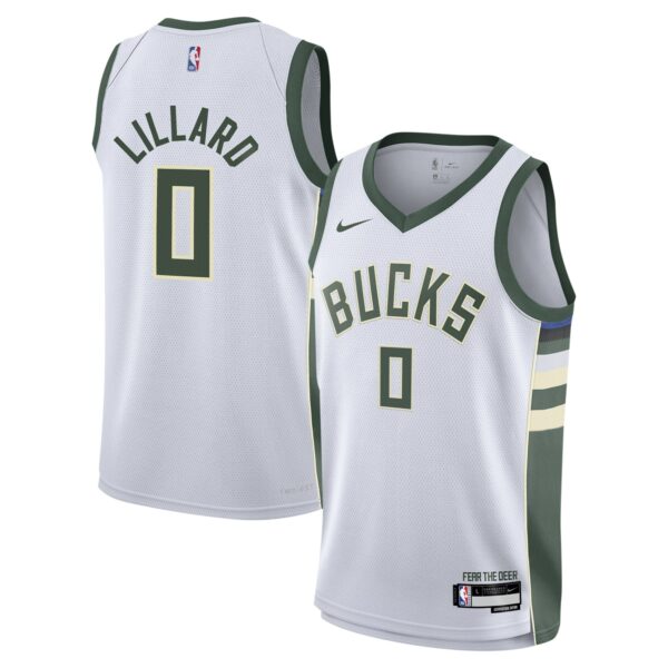 Damian Lillard Milwaukee Bucks Nike Youth Swingman Jersey - Association Edition - White - Image 2