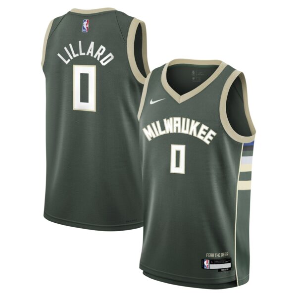 Damian Lillard Milwaukee Bucks Nike Youth Swingman Jersey - Icon Edition - Hunter Green - Image 2