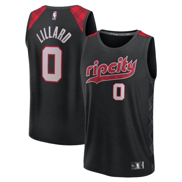 Damian Lillard Portland Trail Blazers Fanatics Fast Break Jersey - Black - City Edition - Image 2