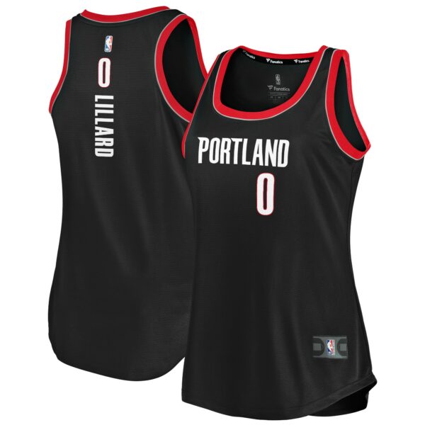 Damian Lillard Portland Trail Blazers Fanatics Women's Fast Break Tank Jersey - Icon Edition - Black - Image 2