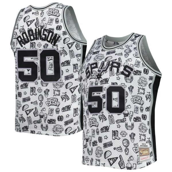 David Robinson San Antonio Spurs Mitchell & Ness 1998/99 Hardwood Classics Doodle Swingman Player Jersey - White - Image 2