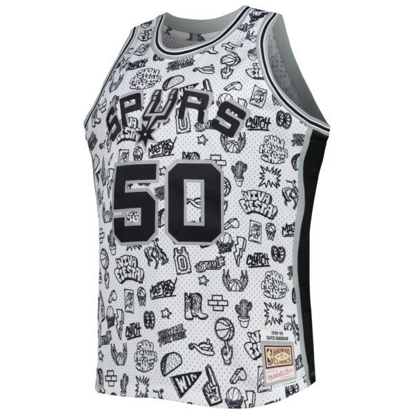 David Robinson San Antonio Spurs Mitchell & Ness 1998/99 Hardwood Classics Doodle Swingman Player Jersey - White - Image 3