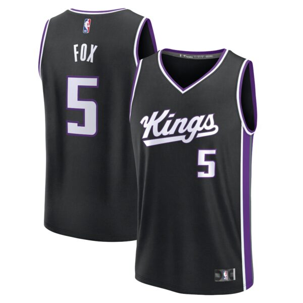 De'Aaron Fox Sacramento Kings Fanatics Youth Fast Break Replica Player Jersey - Icon Edition - Black - Image 2