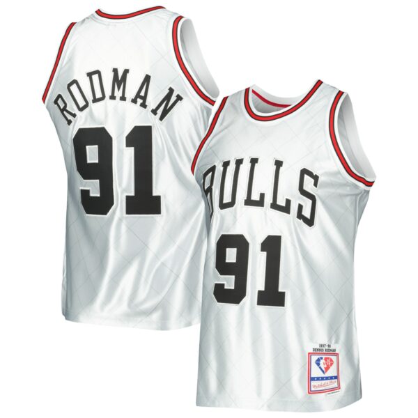 Dennis Rodman Chicago Bulls Mitchell & Ness 1997/98 Hardwood Classics 75th Anniversary Swingman Jersey - Platinum - Image 2