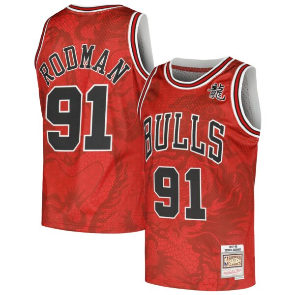 Dennis Rodman Chicago Bulls Mitchell & Ness 1997/98 Hardwood Classics Asian Heritage 6.0 Swingman Throwback Player Jersey - Red - Image 2