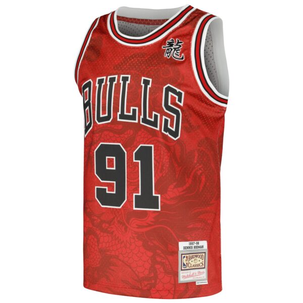 Dennis Rodman Chicago Bulls Mitchell & Ness 1997/98 Hardwood Classics Asian Heritage 6.0 Swingman Throwback Player Jersey - Red - Image 3