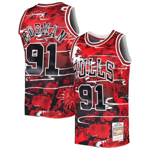 Dennis Rodman Chicago Bulls Mitchell & Ness 1997/98 Hardwood Classics Lunar New Year Swingman Jersey - Red - Image 2