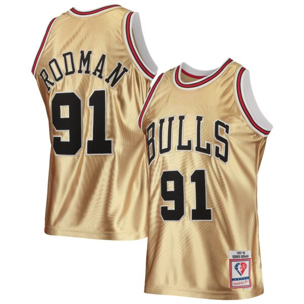 Dennis Rodman Chicago Bulls Mitchell & Ness 75th Anniversary 1997/98 Hardwood Classics Swingman Jersey - Gold - Image 2