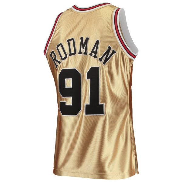 Dennis Rodman Chicago Bulls Mitchell & Ness 75th Anniversary 1997/98 Hardwood Classics Swingman Jersey - Gold - Image 4