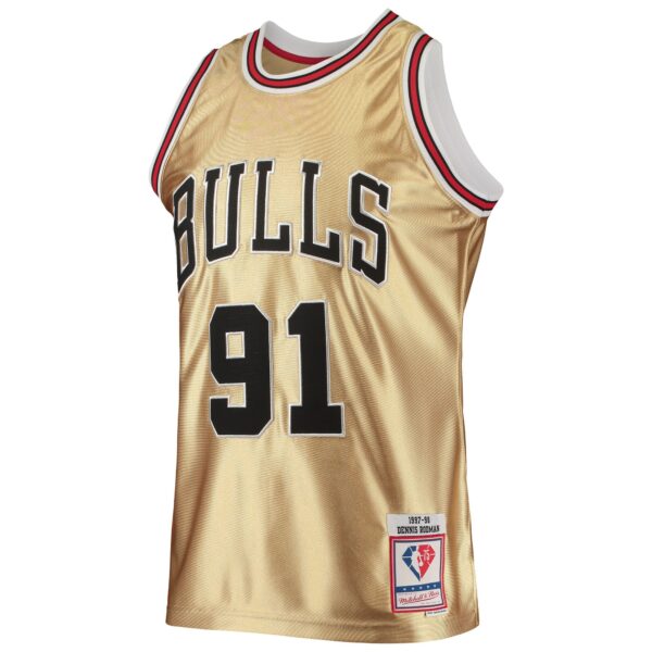 Dennis Rodman Chicago Bulls Mitchell & Ness 75th Anniversary 1997/98 Hardwood Classics Swingman Jersey - Gold - Image 3