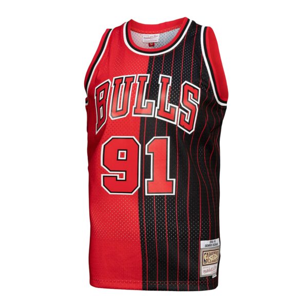 Dennis Rodman Chicago Bulls Mitchell & Ness Big & Tall Hardwood Classics 1995/96 Split Swingman Jersey - Red/Black - Image 3