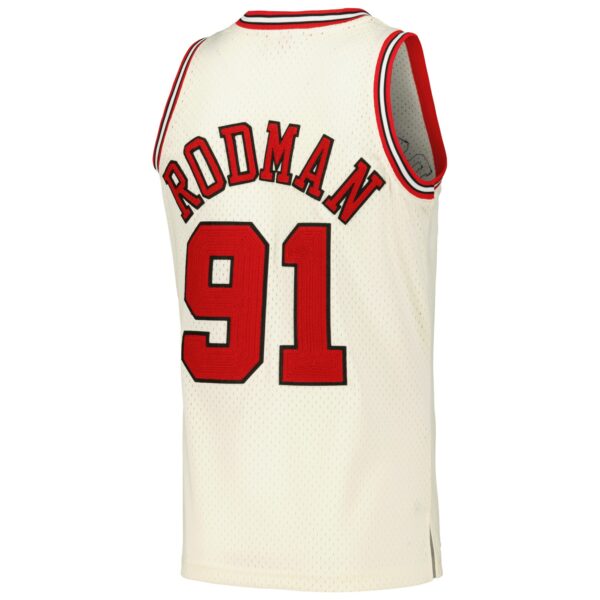 Dennis Rodman Chicago Bulls Mitchell & Ness Chainstitch Swingman Jersey - Cream - Image 4