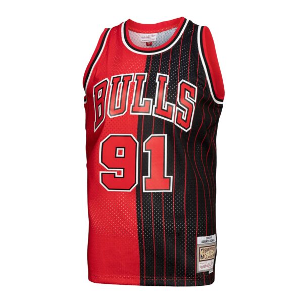 Dennis Rodman Chicago Bulls Mitchell & Ness Hardwood Classics 1995/96 Split Swingman Jersey - Red/Black - Image 3