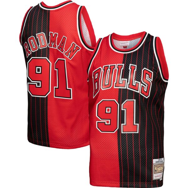 Dennis Rodman Chicago Bulls Mitchell & Ness Hardwood Classics 1995/96 Split Swingman Jersey - Red/Black - Image 2