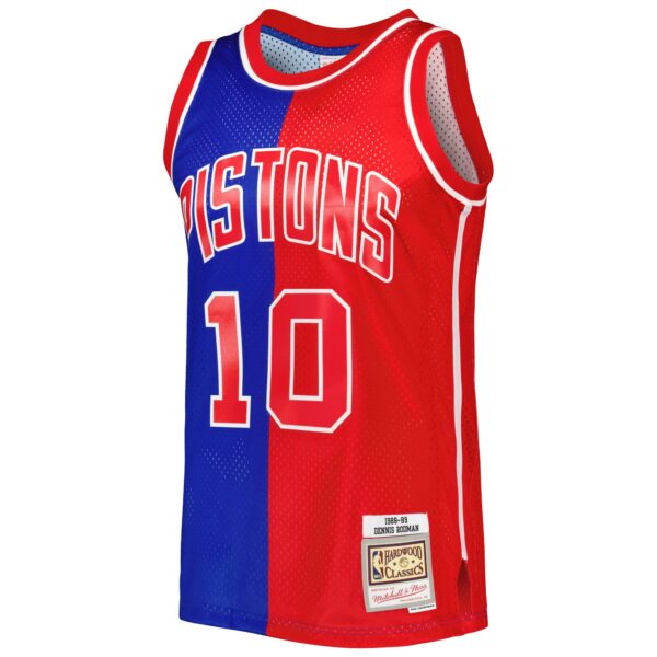 Dennis Rodman Detroit Pistons Mitchell & Ness Hardwood Classics 1988/89 Split Swingman Jersey - Blue/Red - Image 3