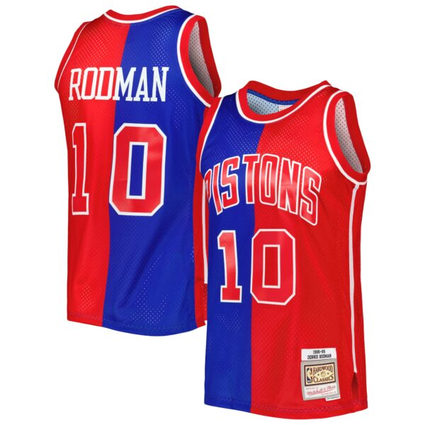 Dennis Rodman Detroit Pistons Mitchell & Ness Hardwood Classics 1988/89 Split Swingman Jersey - Blue/Red - Image 2