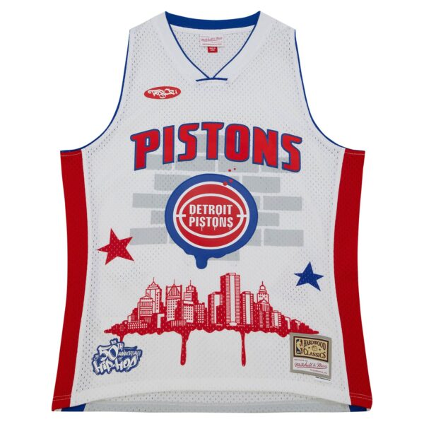 Detroit Pistons Mitchell & Ness x Tats Cru Hardwood Classics Fashion Jersey - White - Image 3