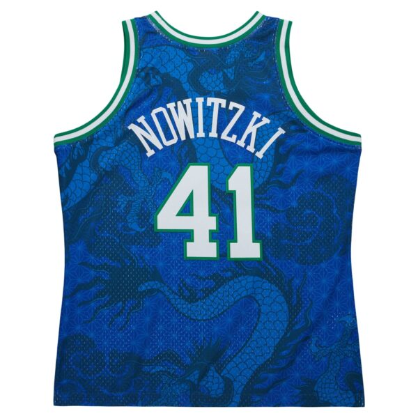 Dirk Nowitzki Dallas Mavericks Mitchell & Ness 1998-2019 Hardwood Classics Asian Heritage 6.0 Swingman Throwback Player Jersey - Blue - Image 4
