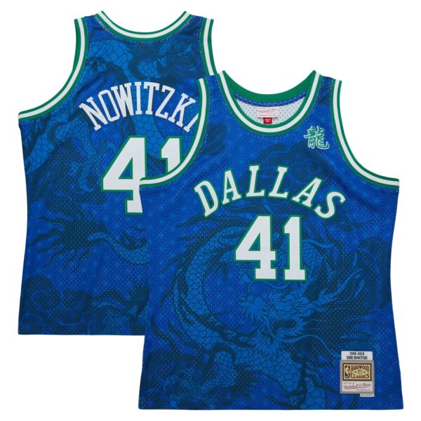 Dirk Nowitzki Dallas Mavericks Mitchell & Ness 1998-2019 Hardwood Classics Asian Heritage 6.0 Swingman Throwback Player Jersey - Blue - Image 2