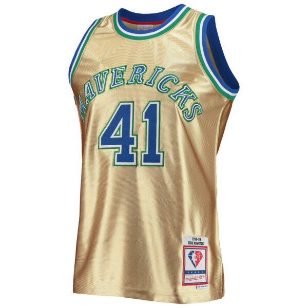 Dirk Nowitzki Dallas Mavericks Mitchell & Ness 75th Anniversary 1998/99 Hardwood Classics Swingman Jersey - Gold - Image 3