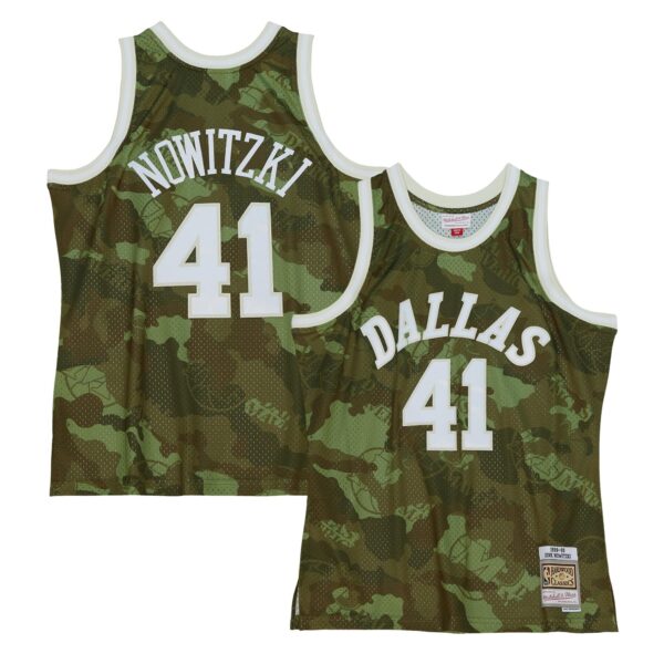 Dirk Nowitzki Dallas Mavericks Mitchell & Ness Hardwood Classics 1998/99 Ghost Green Swingman Jersey - Camo - Image 2