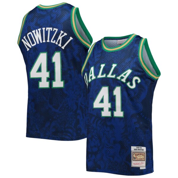 Dirk Nowitzki Dallas Mavericks Mitchell & Ness Hardwood Classics 1998/99 Lunar New Year Swingman Jersey - Blue - Image 2