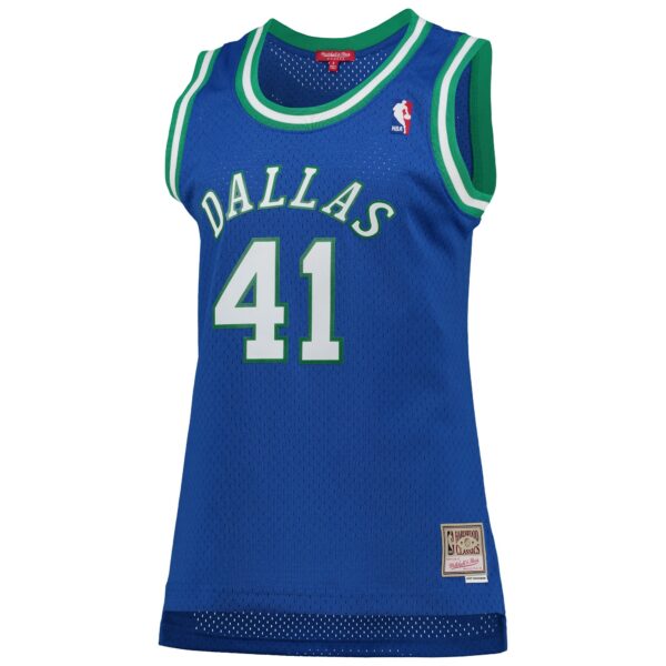 Dirk Nowitzki Dallas Mavericks Mitchell & Ness Women's  Hardwood Classics Swingman Jersey - Blue - Image 3