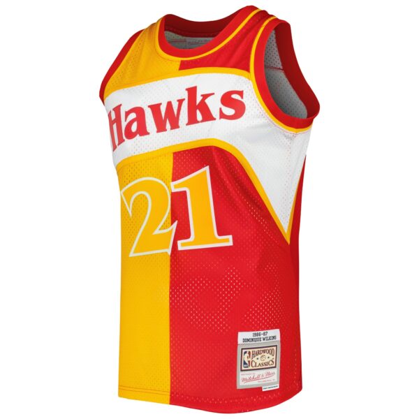 Dominique Wilkins Atlanta Hawks Mitchell & Ness Hardwood Classics 1986/87 Split Swingman Jersey - Yellow/Red - Image 3